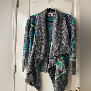 Roxy Tribal Pattern Open Front Waterfall Cozy Sweater